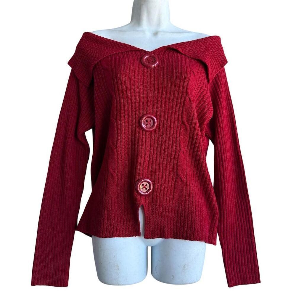 Vintage Western Connection Pullover Sweater Women's S Red Off-Shoulder